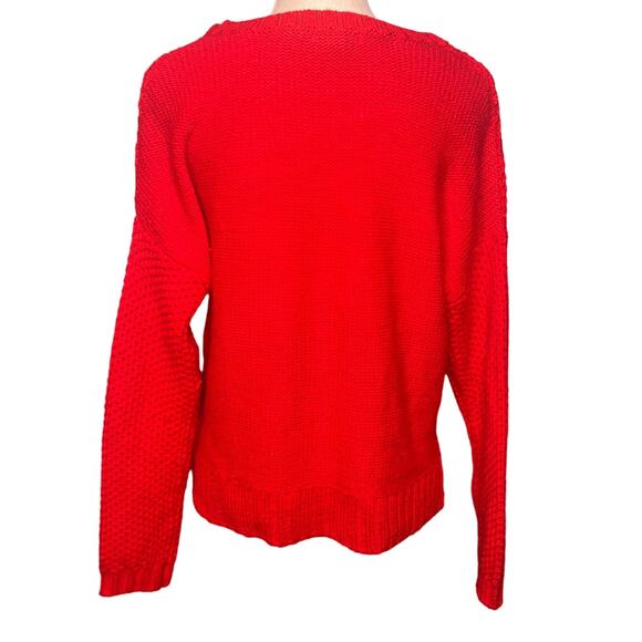 Delias Size Medium Red Crop Cable Knit Sweater High Low Hem Wide Neck Soft Y2K - Picture 3 of 7